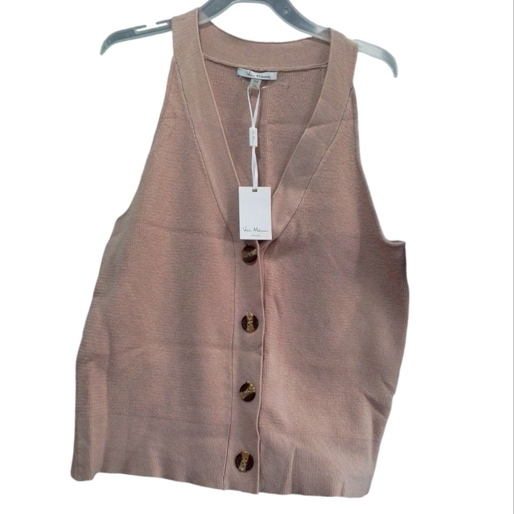 NEW Women's Sleeveless V-Neck Button Down Knit Sweater Top  Rose Pink XSmall